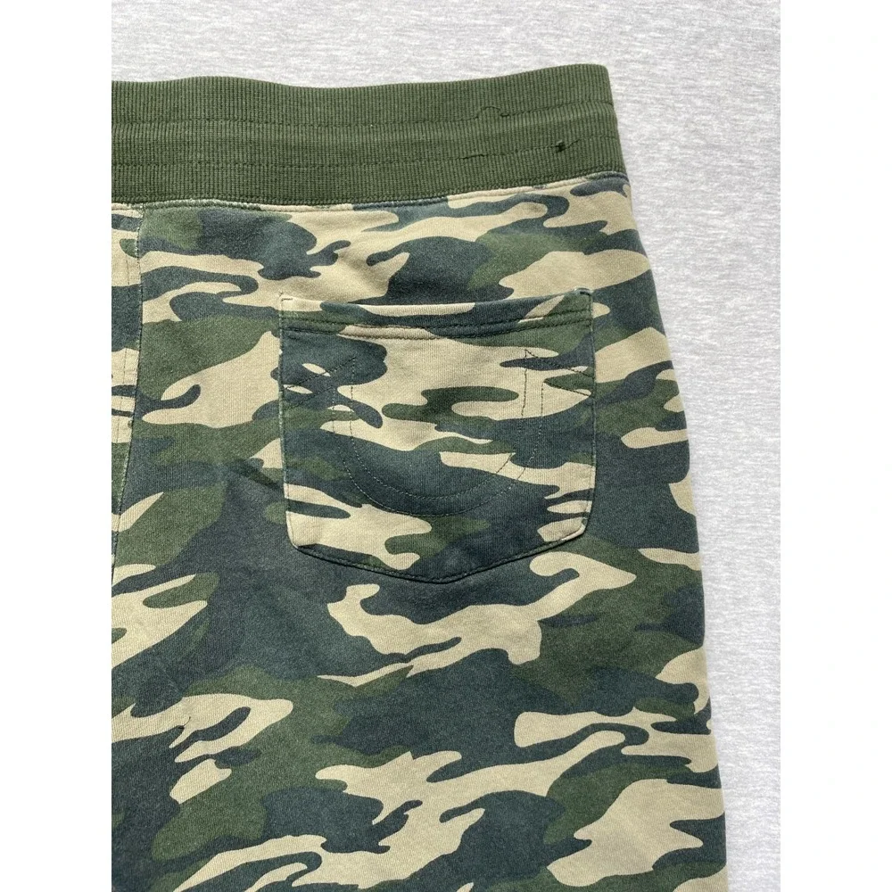 True Religion Jogger Pants Mens L Green Beige Camouflage Gym Training Drawstring